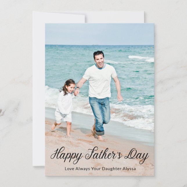 Modern Happy Father's Day Script Photo Card (Front)
