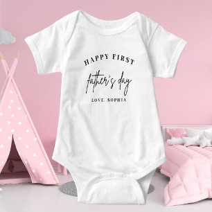 Modern Happy First Father's Day   Custom Name Baby Bodysuit