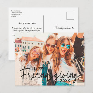 Modern Happy Friendsgiving Customisable Photo Holiday Postcard