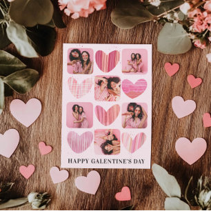 Modern Happy Galentine Pink Hearts & Photo Holiday Card