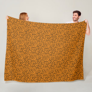 Modern Happy Halloween Orange Bat Fleece Blanket