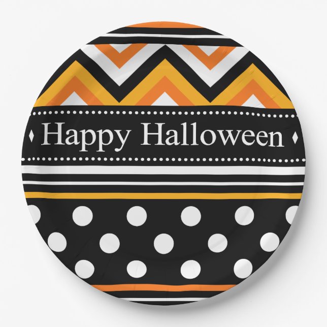 Modern Happy Halloween Pattern Paper Plate (Front)