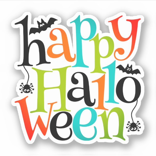 Modern Happy Halloween Typography Bats Spiders (Front)