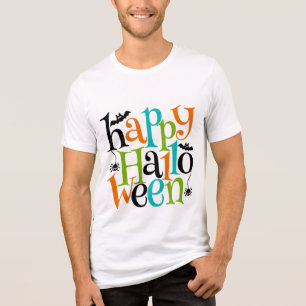 Modern Happy Halloween Typography Bats Spiders Tri-Blend Shirt