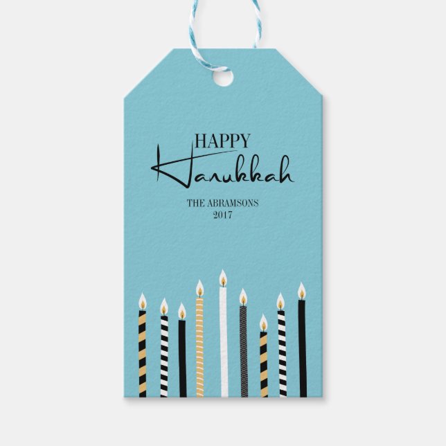 Modern Happy Hanukkah Candle Holiday Gift Tag (Front)