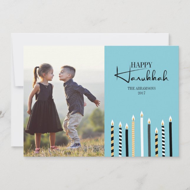 Modern Happy Hanukkah Candles Holiday Photo Card (Front)