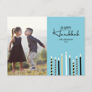 Modern Happy Hanukkah Candles Photo Postcard