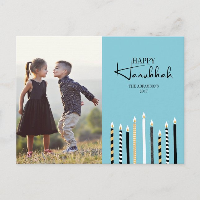 Modern Happy Hanukkah Candles Photo Postcard (Front)