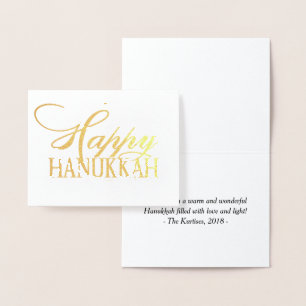 Modern Happy Hanukkah Elegant Gold Fancy Script Foil Card