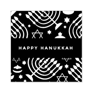 Modern Happy Hanukkah Menorah & Star of David Rubber Stamp