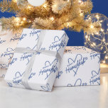 Modern Happy Hanukkah Typography Heart  Wrapping Paper<br><div class="desc">Modern text based happy Hanukkah heart and star of David design is perfect for a happy Hanukkah Christmukkah holiday celebration! Traditional blue and white colour scheme.</div>