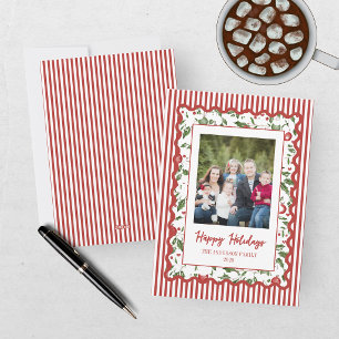 Modern Happy Holiday Red Family Photo Christmas Card