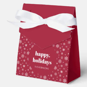 Modern Happy Holiday Red White Snowflake Pattern Favour Box
