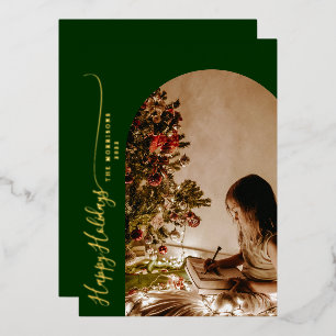 Modern Happy Holidays 2-Photo Christmas Foil Holid