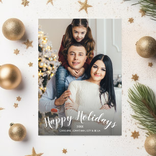 Modern Happy Holidays 2 photo Custom Text on Back Holiday Card