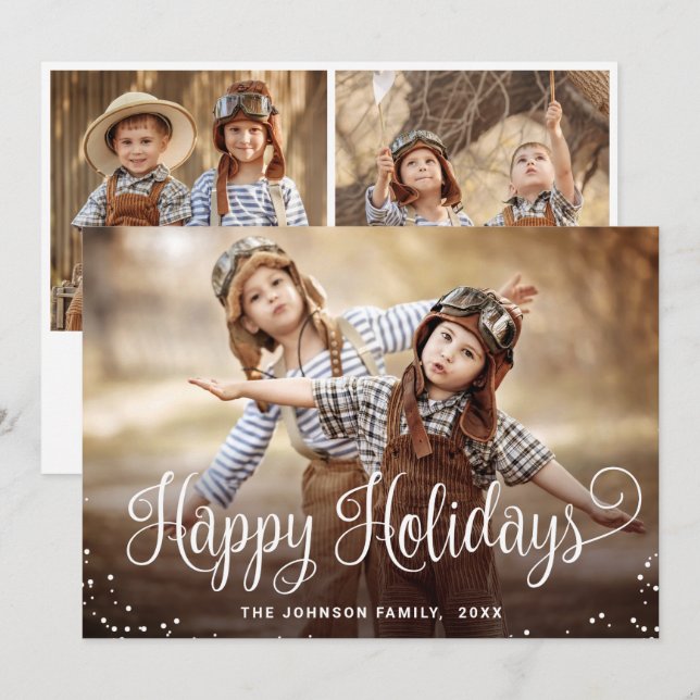 Modern Happy Holidays 3 PHOTO Christmas Greeting Holiday Card (Front/Back)