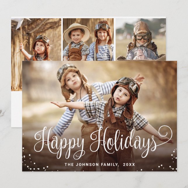 Modern Happy Holidays 4 PHOTO Christmas Greeting Holiday Card (Front/Back)