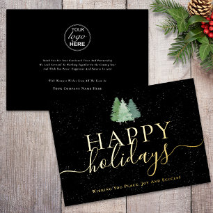 Modern Happy Holidays Business Logo Black & Gold