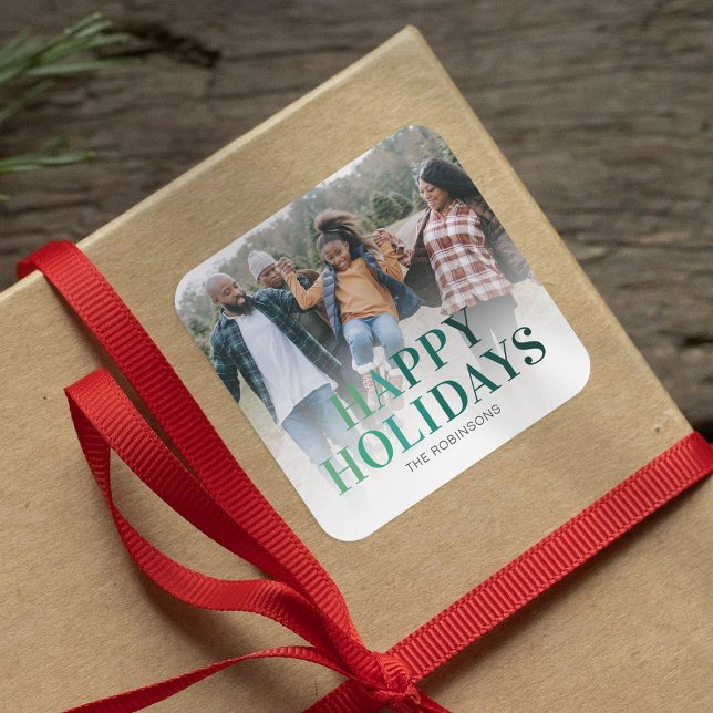 Modern Happy Holidays Christmas Photo Square Sticker (Creator Uploaded)