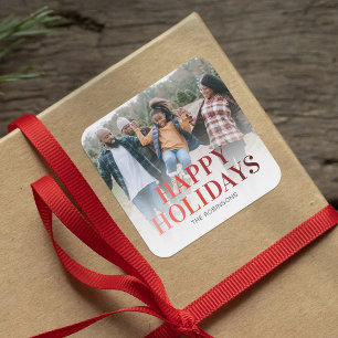 Modern Happy Holidays Christmas Photo Square Sticker