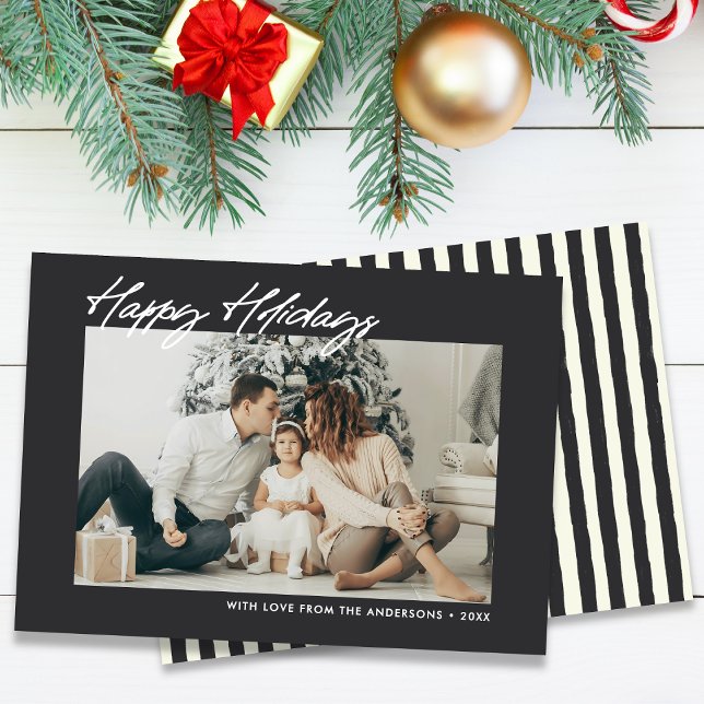 Modern Happy Holidays Custom Message & Photo Holiday Card (Creator Uploaded)
