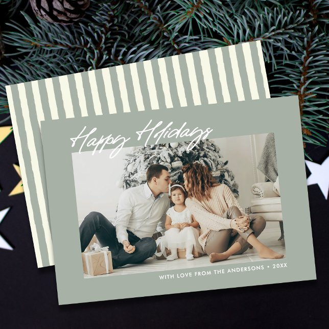 Modern Happy Holidays Custom Message & Photo Holiday Card (Creator Uploaded)