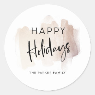Modern Happy Holidays Elegant Brush Stroke Classic Round Sticker