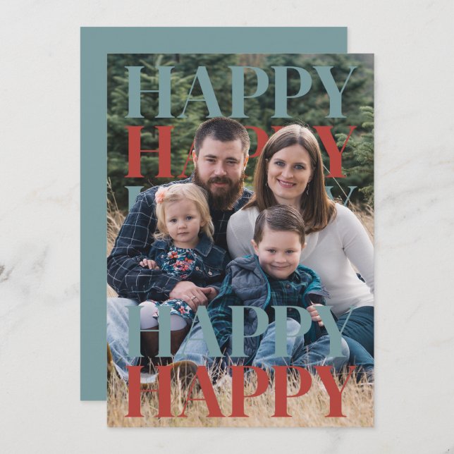 Modern Happy Holidays Family Photo Card (Front/Back)