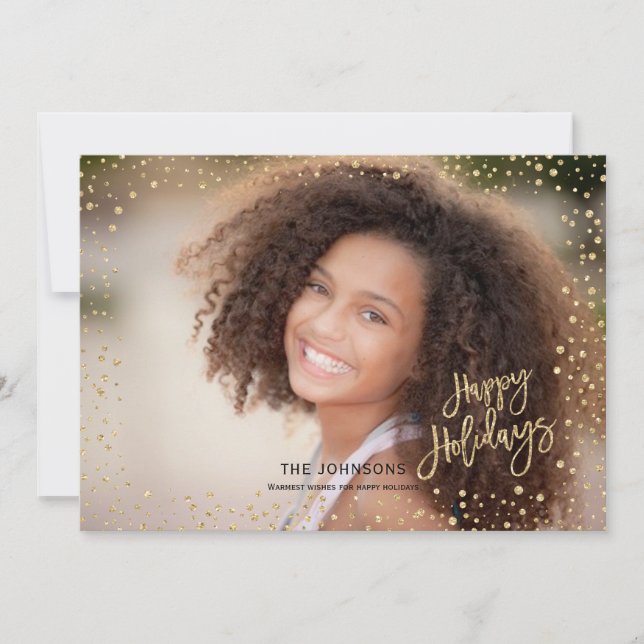 Modern Happy holidays Gold & black Lettering Holiday Card (Front)