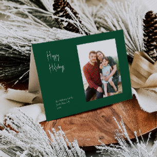 Modern Happy Holidays   Green Folded Single Photo Holiday Card