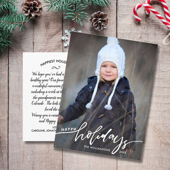 Modern Happy Holidays Hand Lettered Family Photo Postcard (Creator Uploaded)