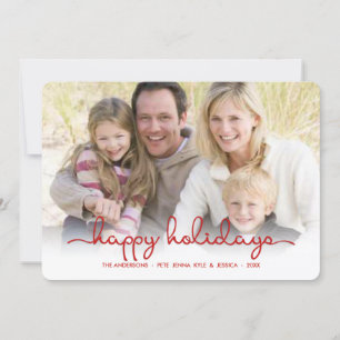 Modern Happy Holidays Hand Script Flat Photo Card