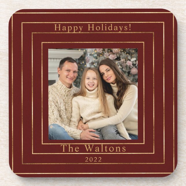 Modern Happy Holidays Hard plastic coaster (Front)