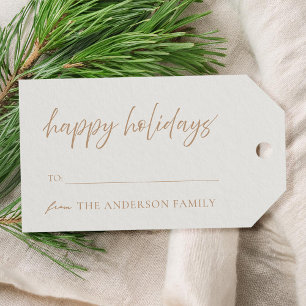 Modern Happy Holidays Ivory and Tan Christmas Gift Tags
