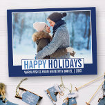 Modern Happy Holidays Photo Blue Postcard<br><div class="desc">Modern Happy Holidays Photo Blue Holiday Postcard</div>