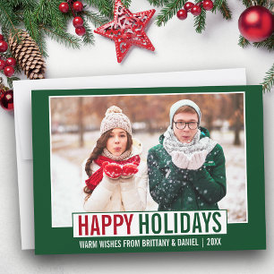 Modern Happy Holidays Photo Green Holiday Card