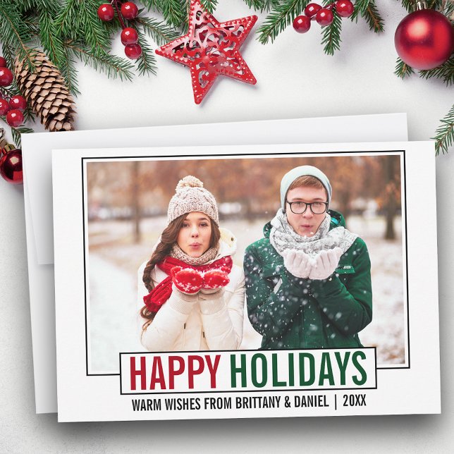 Modern Happy Holidays Photo Holiday Card (Customize to add text to back of card.)