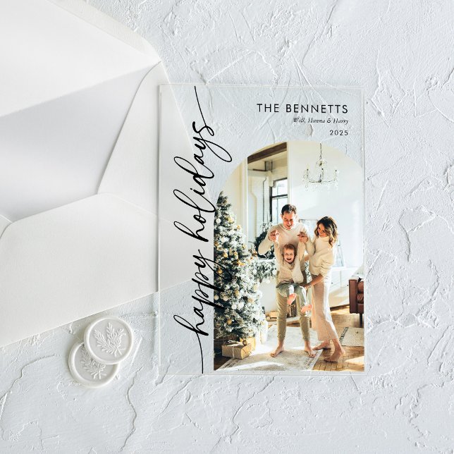 Modern Happy Holidays Photo Holiday Card Acrylic Invitations (Creator Uploaded)