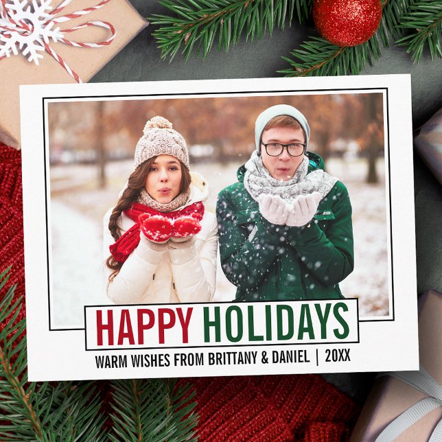 Modern Happy Holidays Photo Postcard (Customize to change your personalized text size or text style.)