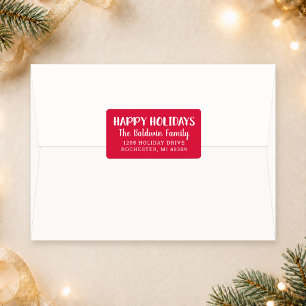 Modern Happy Holidays Red Brushed Script Holiday Label