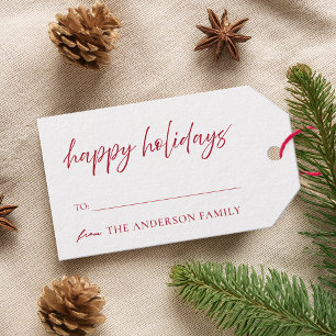 Modern Happy Holidays Red Christmas Gift Tags