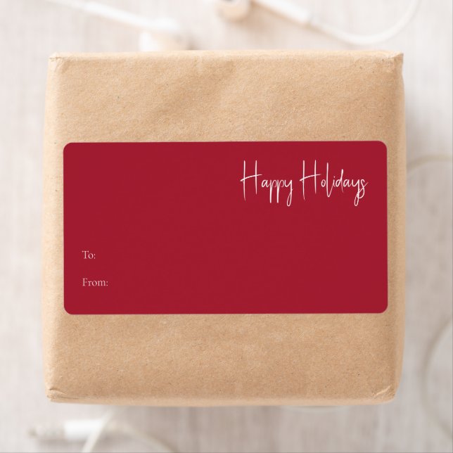 Modern Happy Holidays | Red Rectangle Gift Label (Insitu)