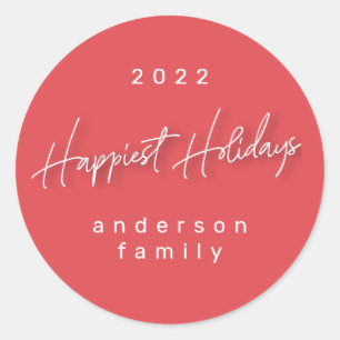 Modern Happy Holidays Red White Envelope Seal