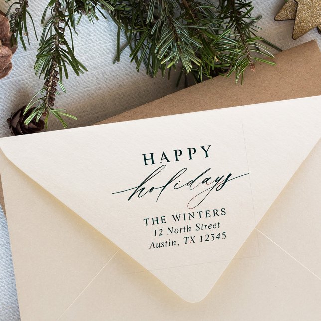 Modern Happy Holidays Return Address Rubber Stamp (Creator Uploaded)