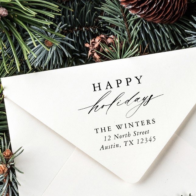 Modern Happy Holidays Return Address Self-inking Stamp (Creator Uploaded)
