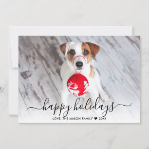Modern Happy Holidays Script 2 Photo Christmas Holiday Card