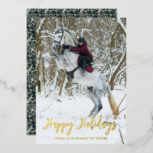 Modern Happy Holidays Script Equestrian Photo