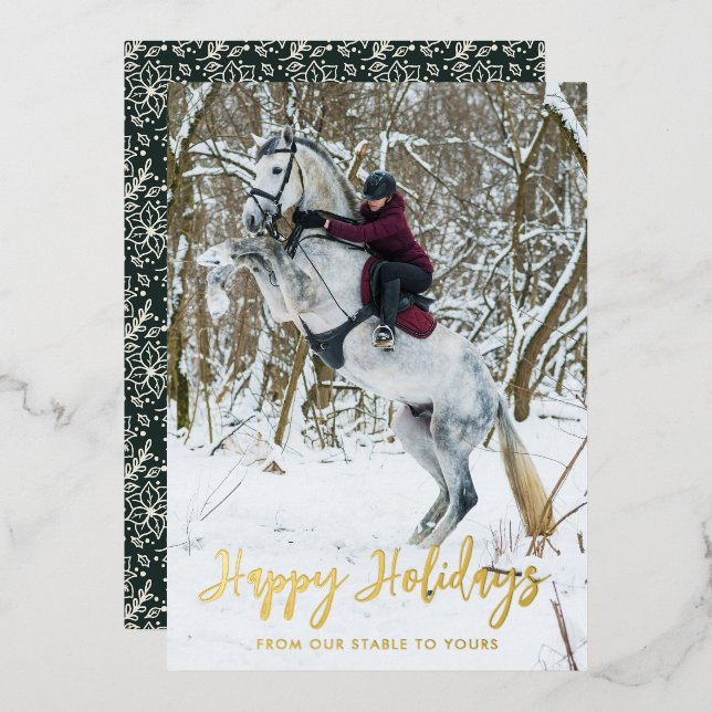 Modern Happy Holidays Script Equestrian Photo (Front/Back)