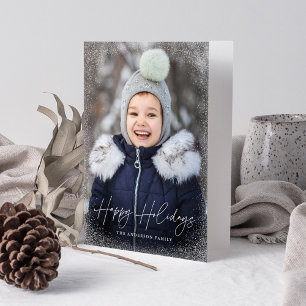 Modern Happy Holidays Script Snow Flurries Photo Holiday Card