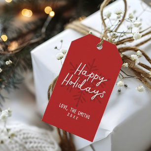 Modern Happy Holidays Script Snowflakes Christmas Gift Tags